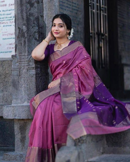 Angelic Lavender Soft Silk Saree With Scrupulous Blouse Piece