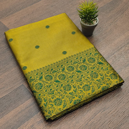 Groovy Mehndi Soft Silk Saree With Inspiring Blouse Piece