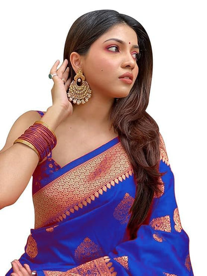 royal blue Pure Kanjivaram Silk Saree Soft Design With Blouse Piece