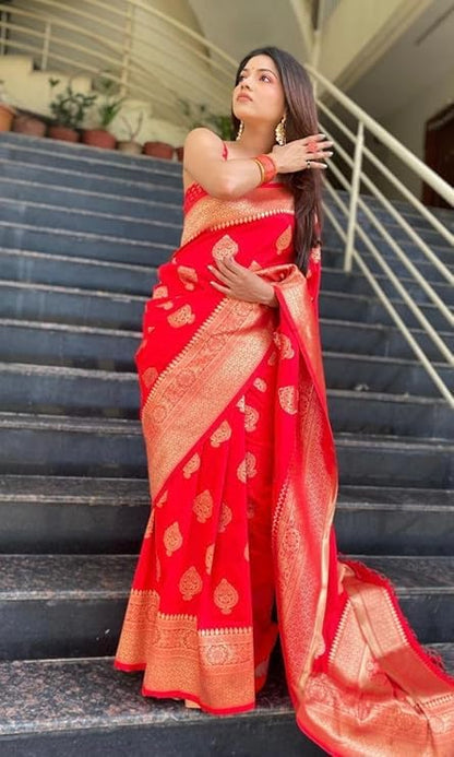 red Pure Kanjivaram Silk Saree Soft Design With Blouse Piece