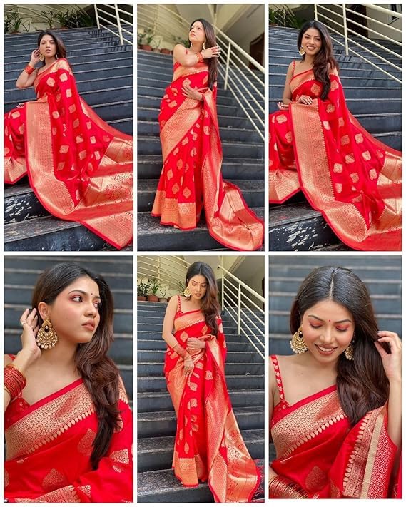 red Pure Kanjivaram Silk Saree Soft Design With Blouse Piece