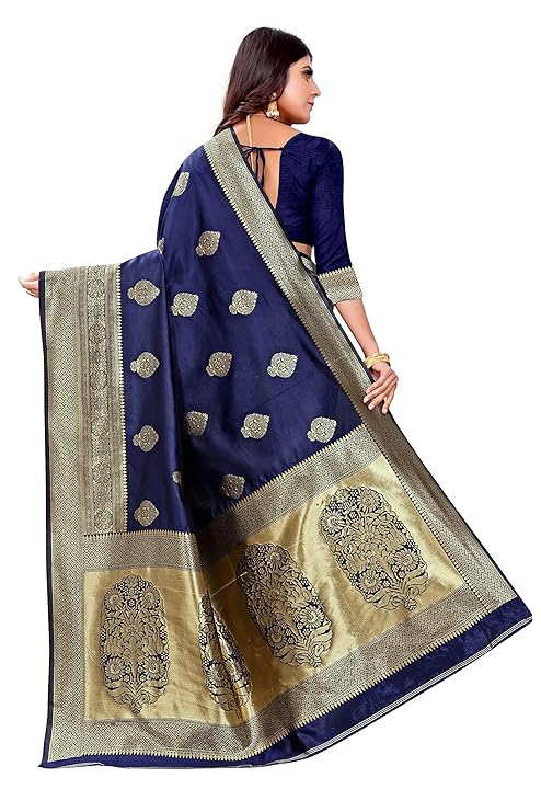 Navy Blue Pure Kanjivaram Silk Saree Soft Design With Blouse Piece
