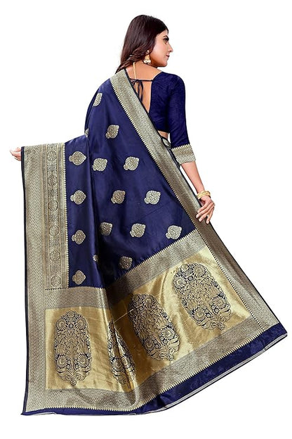 Navy Blue Pure Kanjivaram Silk Saree Soft Design With Blouse Piece