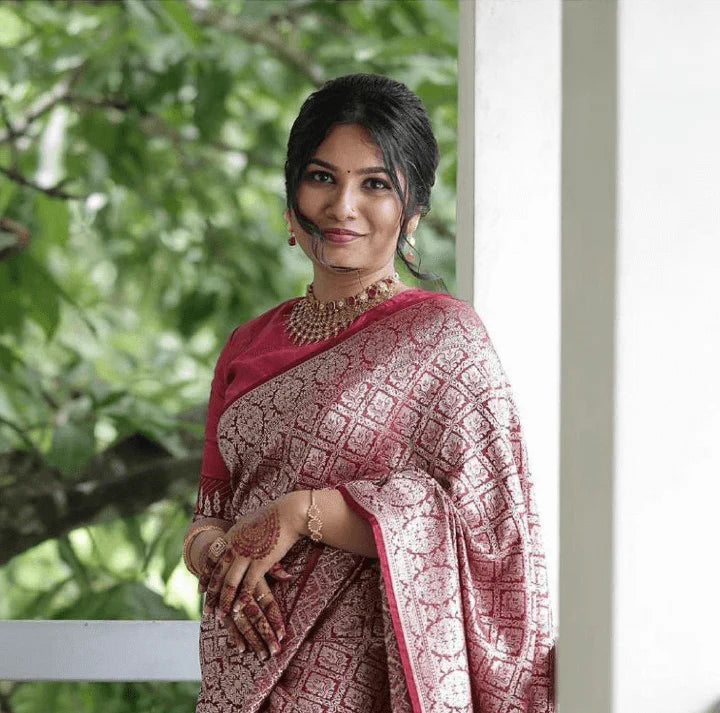 Murmurous Wine Soft S Saree With Seraglio Blouse piece