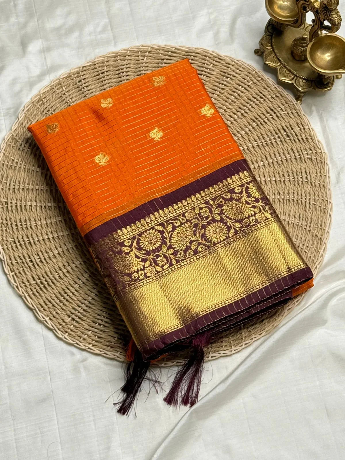 Magnificat Orange Soft Silk Saree With Precious Blouse Piece