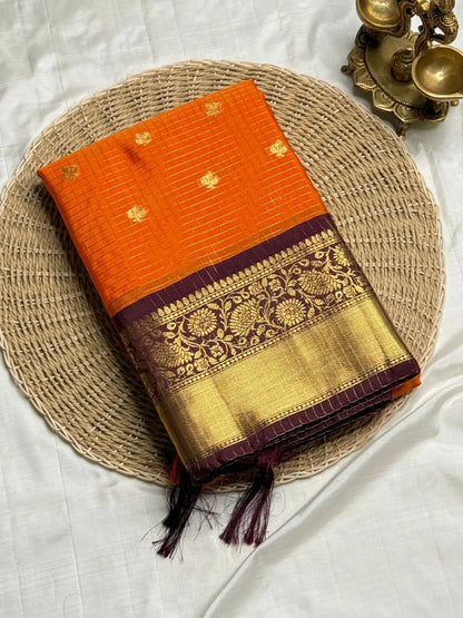 Magnificat Orange Soft Silk Saree With Precious Blouse Piece