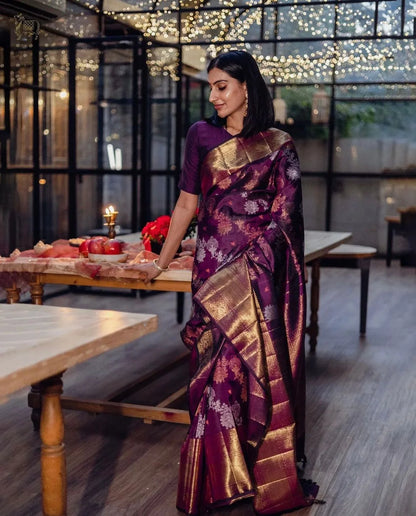 Serendipity Purple Soft Silk Saree With Devastating Blouse Piece