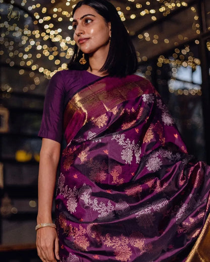 Serendipity Purple Soft Silk Saree With Devastating Blouse Piece