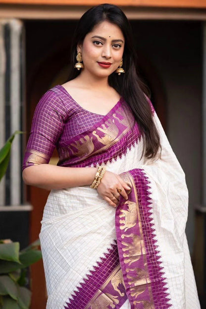 Fancifull Off White Soft Silk Saree With Ideal Blouse Piece