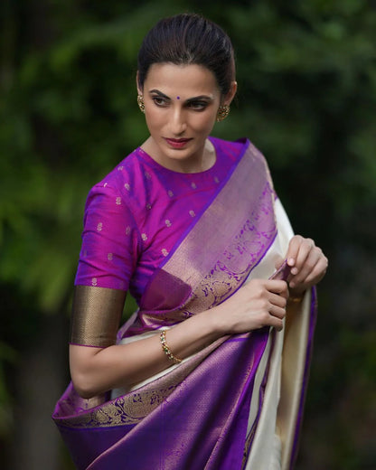 Classic Beige Soft Silk Saree With Conflate Blouse Piece