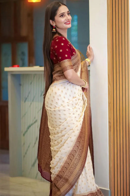 Angelic Beige Soft Silk Saree With Palimpsest Blouse Piece