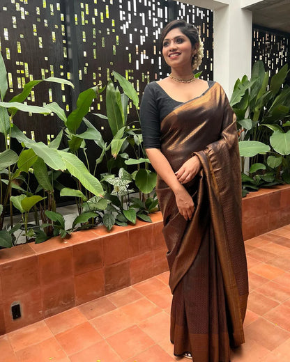 Exuberant Black Soft Silk Saree With Tempting Blouse Piece