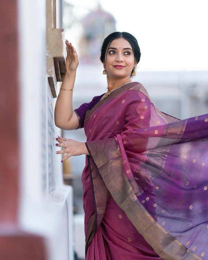 Angelic Lavender Soft Silk Saree With Scrupulous Blouse Piece