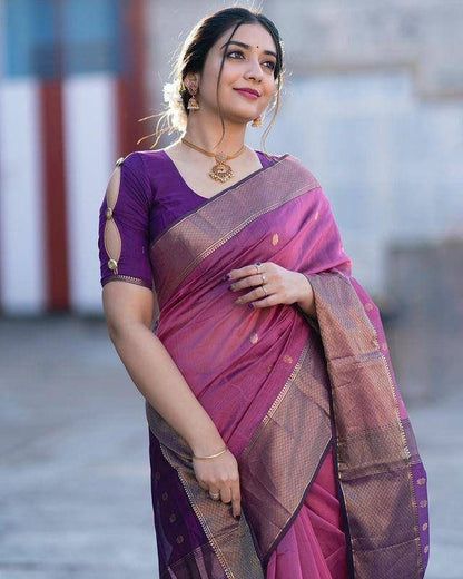 Angelic Lavender Soft Silk Saree With Scrupulous Blouse Piece