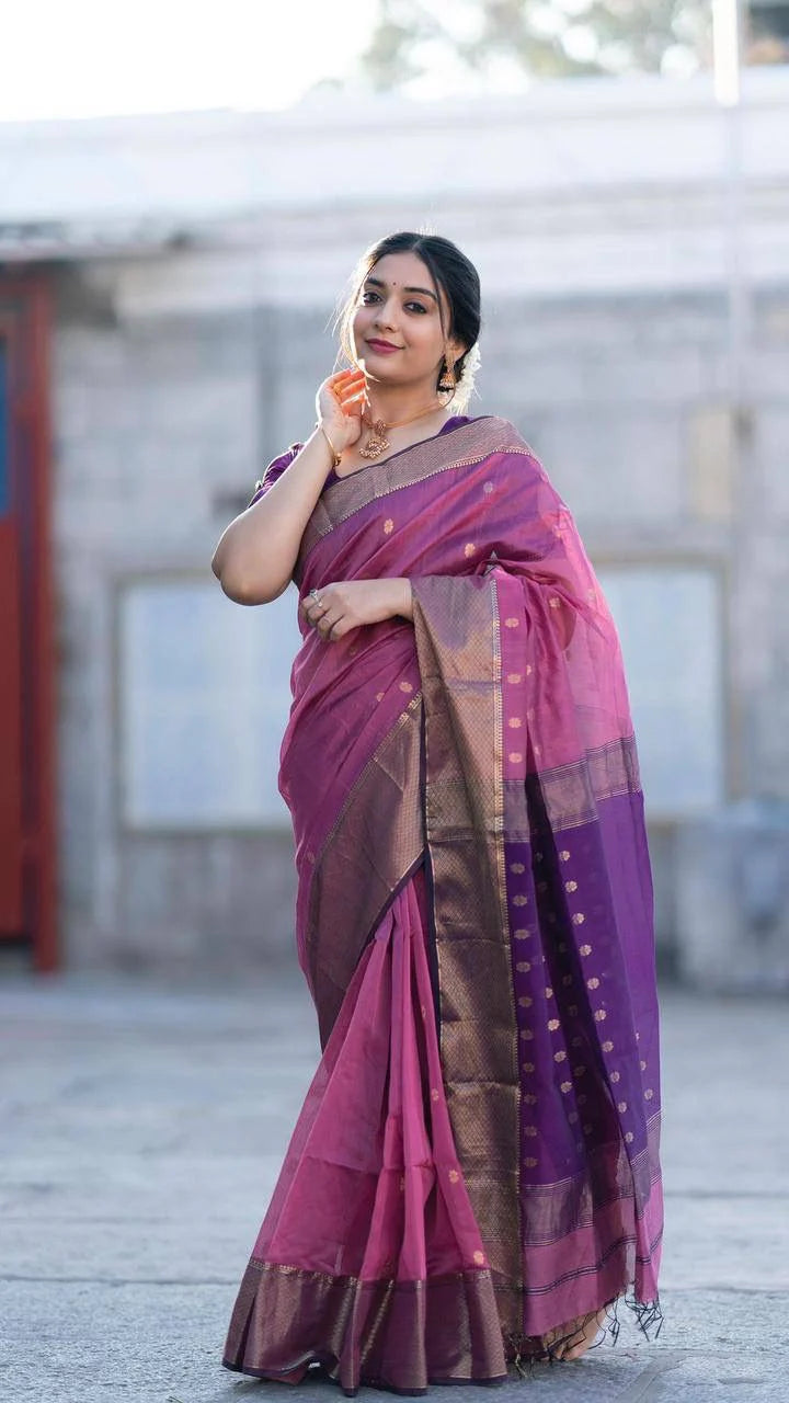 Angelic Lavender Soft Silk Saree With Scrupulous Blouse Piece