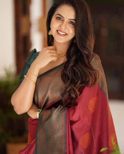 Epiphany Maroon Soft Silk Saree With Forbearance Blouse Piece