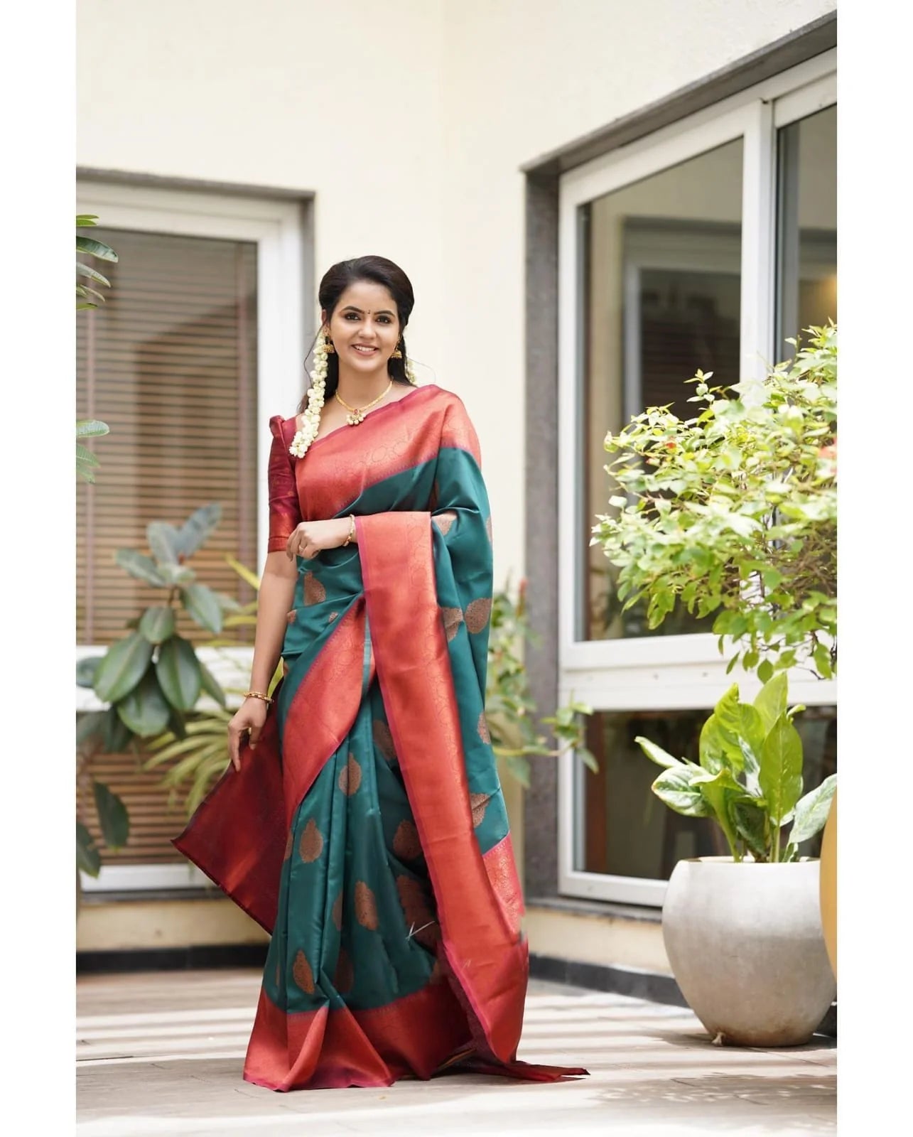 Felicitous Rama Soft Silk Saree With Transcendent Blouse Piece