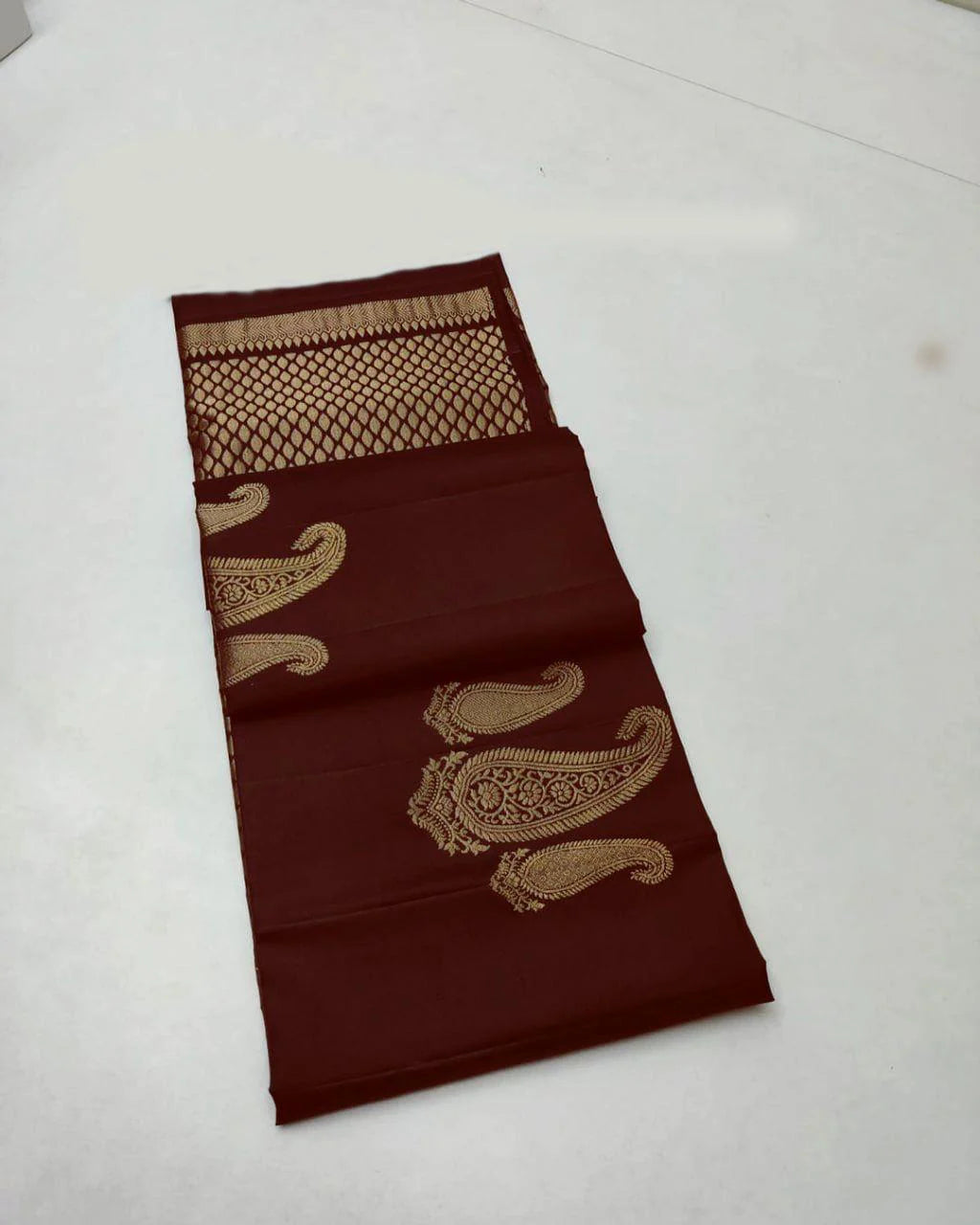 Jazzy Brown Soft Silk Saree With Prominent Blouse Piece