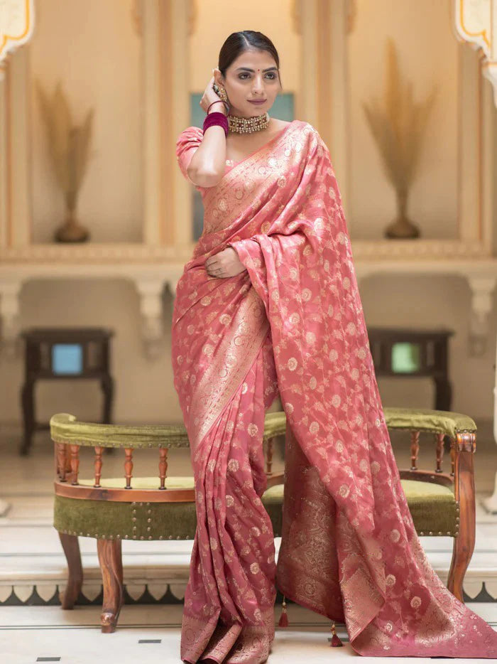 Amazing Pink Soft Silk Saree With Elegant Blouse Piece