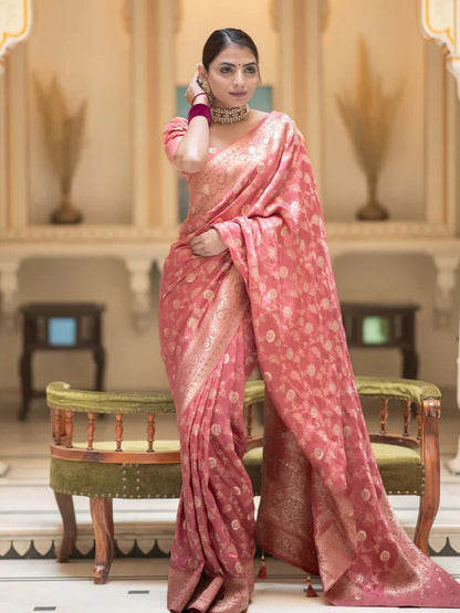 Amazing Pink Soft Silk Saree With Elegant Blouse Piece