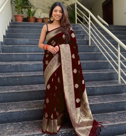 Maroon Pure Kanjivaram Silk Saree Soft Design With Blouse Piece