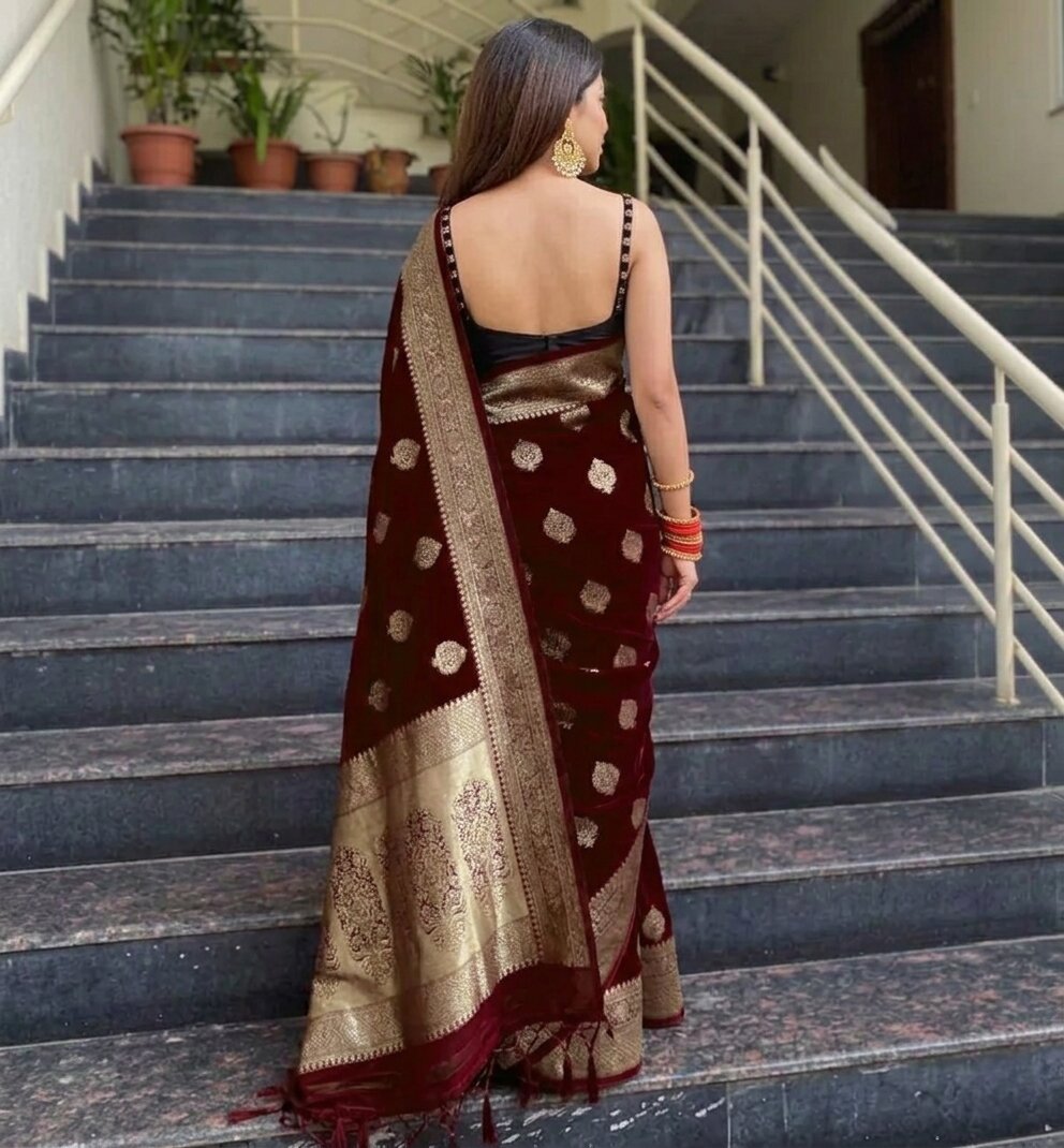 Maroon Pure Kanjivaram Silk Saree Soft Design With Blouse Piece