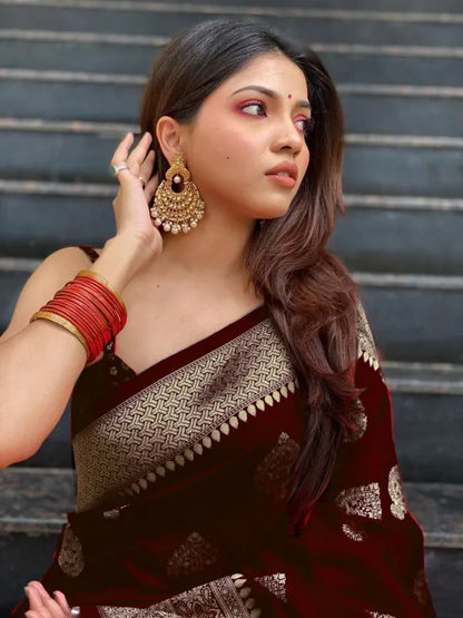 Maroon Pure Kanjivaram Silk Saree Soft Design With Blouse Piece