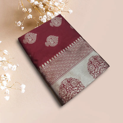 Maroon Pure Kanjivaram Silk Saree Soft Design With Blouse Piece