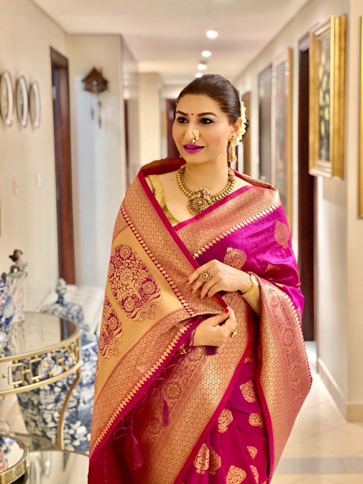 pink Pure Kanjivaram Silk Saree Soft Design With Blouse Piece