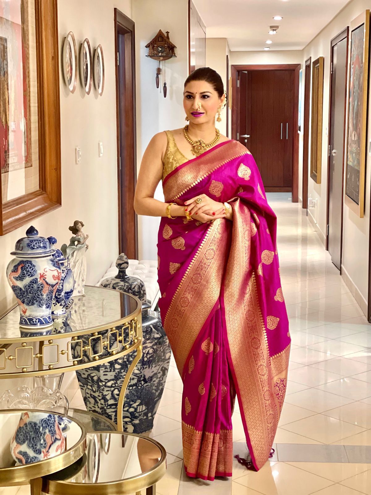 pink Pure Kanjivaram Silk Saree Soft Design With Blouse Piece
