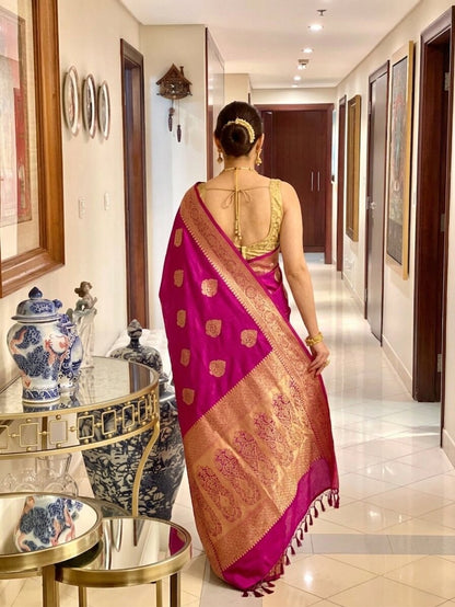 pink Pure Kanjivaram Silk Saree Soft Design With Blouse Piece