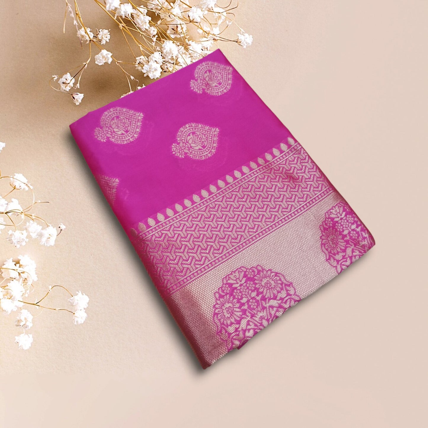 pink Pure Kanjivaram Silk Saree Soft Design With Blouse Piece
