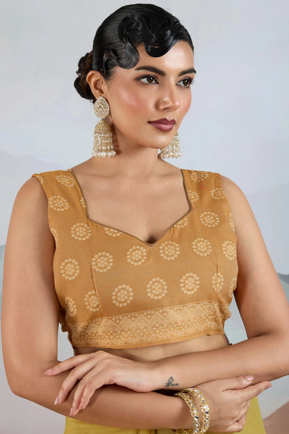 Lassitude Mustard Cotton Silk Saree With Ethereal Blouse Piece
