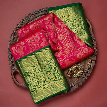 Assemblage Dark Pink Soft Banarasi Silk Saree With Demesne Two Blouse Piece