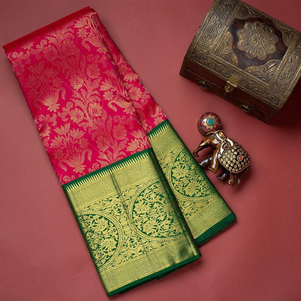 Assemblage Dark Pink Soft Banarasi Silk Saree With Demesne Two Blouse Piece