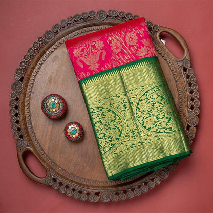 Assemblage Dark Pink Soft Banarasi Silk Saree With Demesne Two Blouse Piece