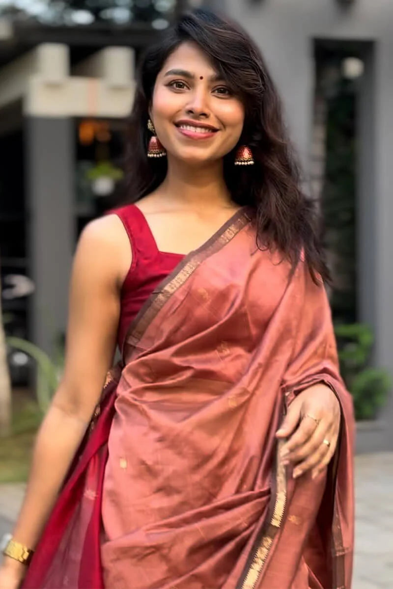 Comely Pink Cotton Silk Saree With Fancifull Blouse Piece