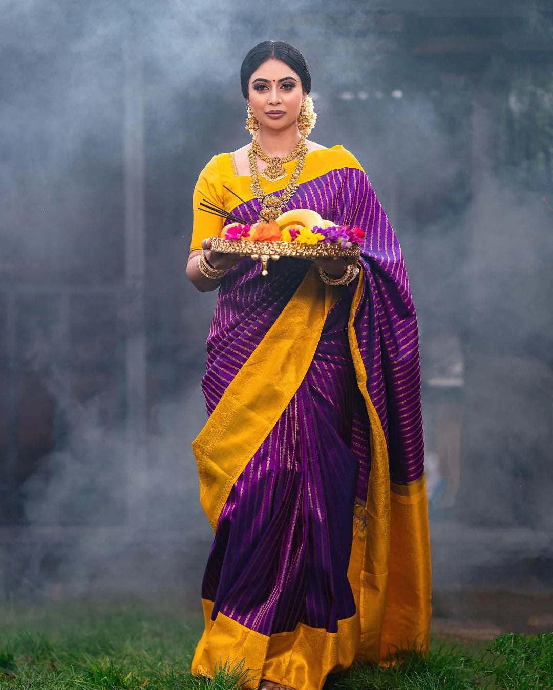 Dalliance Purple Soft Silk Saree With Chatoyant Blouse Piece