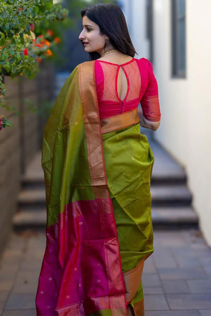 Sizzling Green Soft Silk Saree With Glowing Blouse Piece