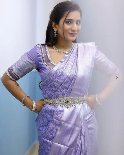 Desultory Lavender Soft Silk Saree With Majesty Blouse Piece